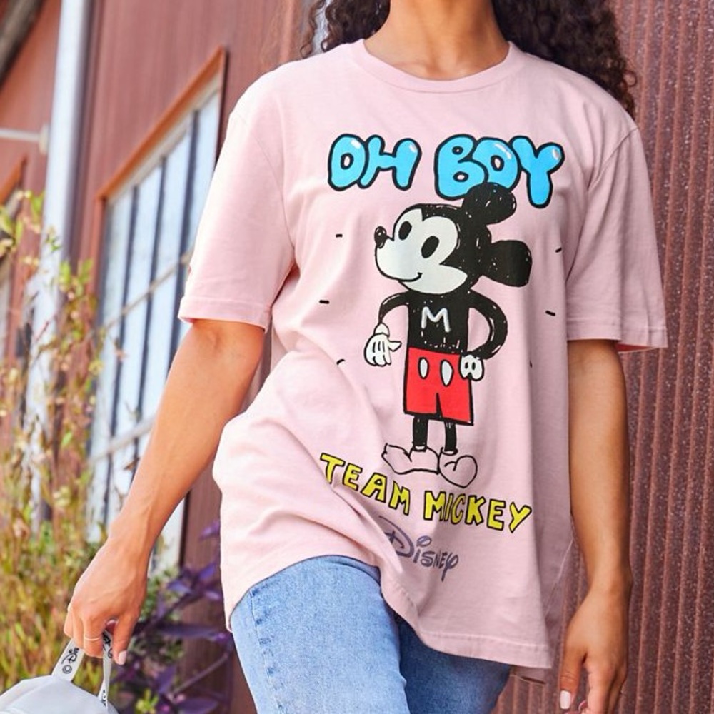 DISNEY Artist Series Mickey Mouse Pink Oversized Graphic T-Shirt